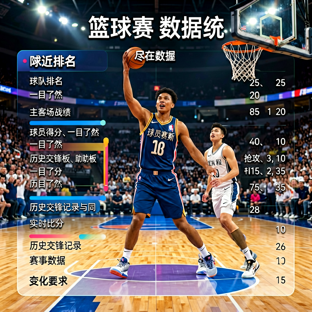篮球赛事数据统计界面，展示球队与球员详细数据维度